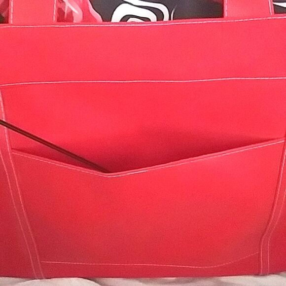 Lancome Tote Red Large Vegan Leather and Canvas - Picture 3 of 6